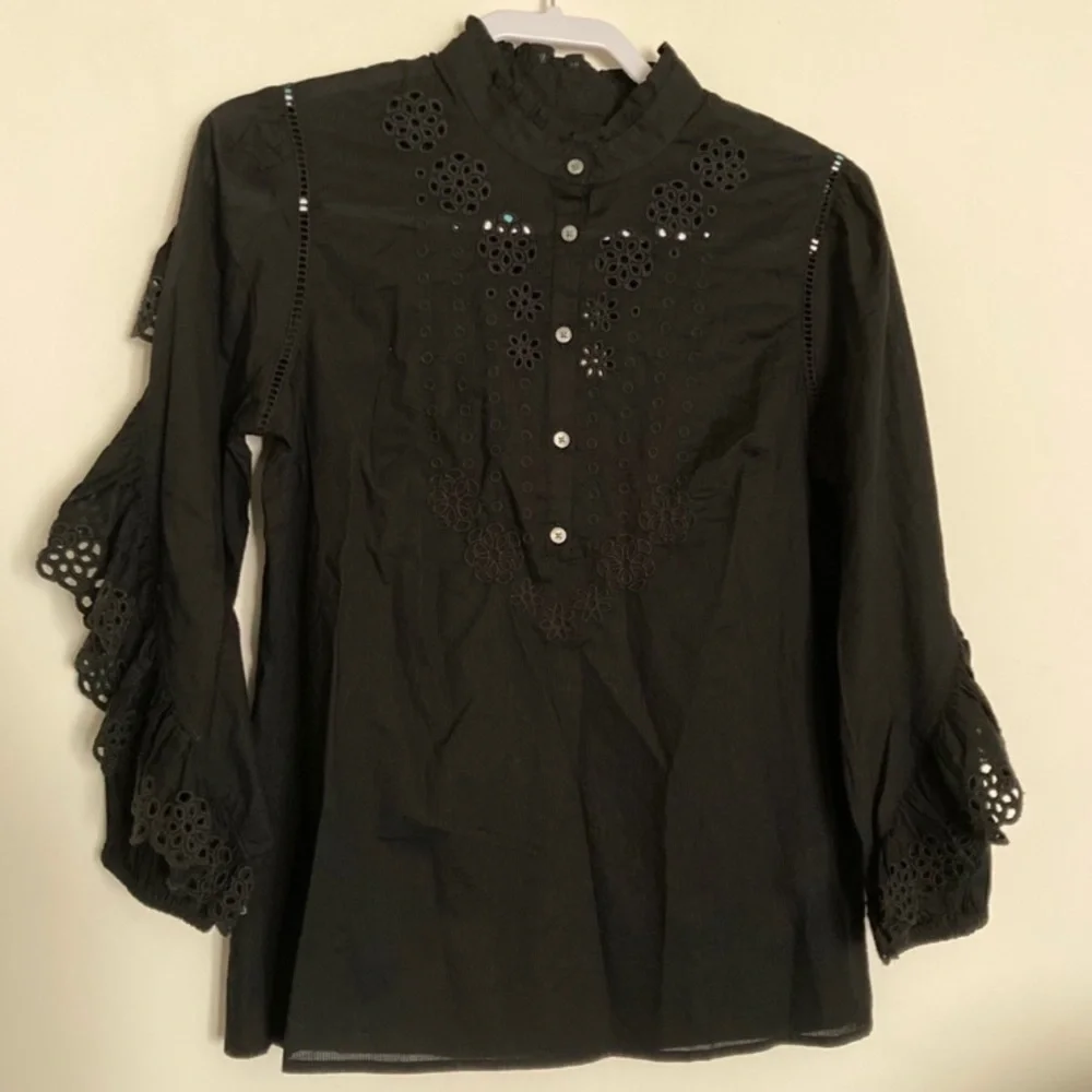 J. Crew Floral Embroidered Eyelet Ruffle Sleeve 100% Cotton Whimsigoth Blouse